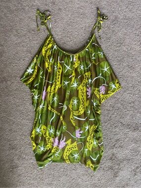 Mara Hoffman  Vintage 100% Silk Green Lizard Print Mini Dress Size Small